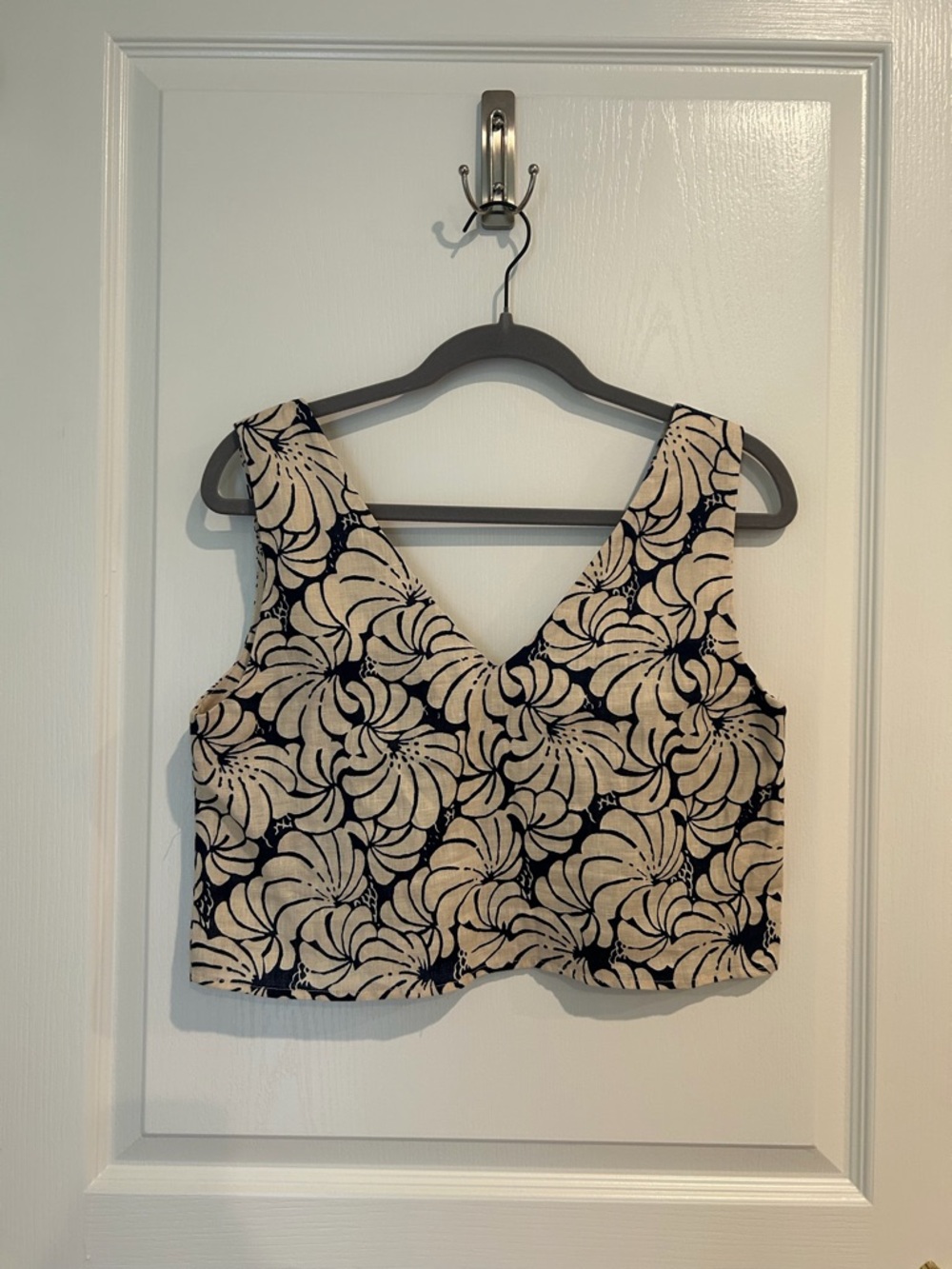STAUD CATANIA TOP - Navy and Cream scallop block print / Size Small / - Picture 2 of 6